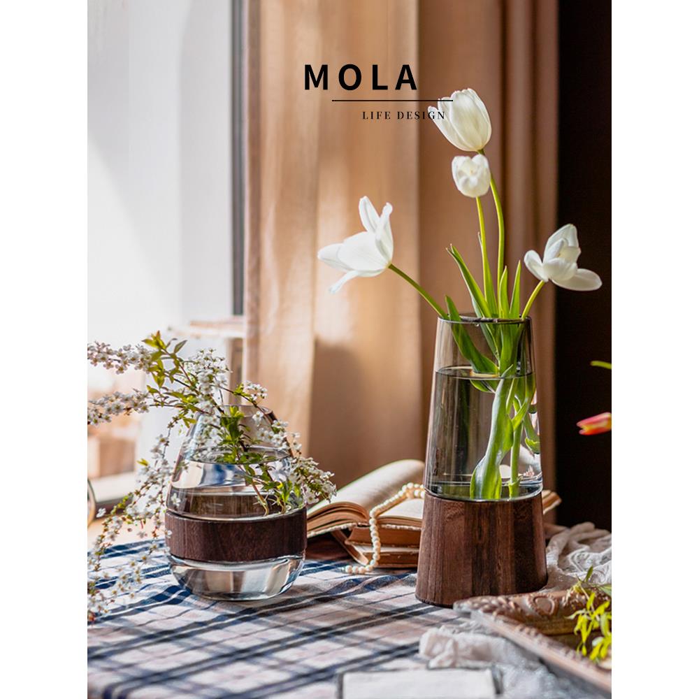 Mola·Tung花瓶家庭餐桌灯豪华木架玻璃装饰水花插花|同里