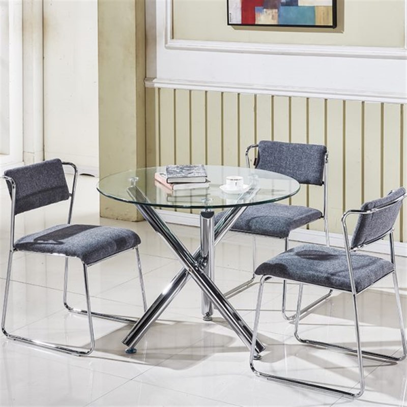 现代大厅接待休闲子小圆桌简约室内洽谈桌椅组合钢化玻璃圆形餐桌