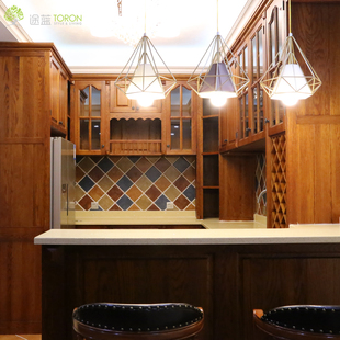 原木水性漆 全屋定制酒柜餐边柜吧台柜 途蓝 纯实木整体橱柜西式