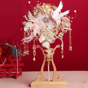 雪亭坊喜扇香槟凤求凰团扇新娘结婚DIY材料包中式龙凤褂手捧花 di