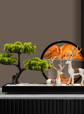 迎客松流沙画摆件办公室装饰品中式客厅玄关电视柜茶室桌面工艺品