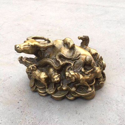 纯铜十二生肖一体摆件全家福铜牛家和万事兴客厅特色桌面摆设礼品