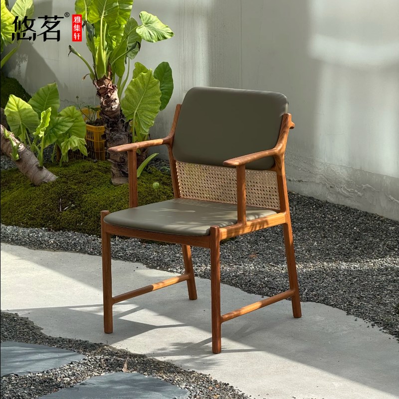 新中式茶椅黑胡桃l木家用茶空间高靠背茶桌椅书房简约现代书桌椅