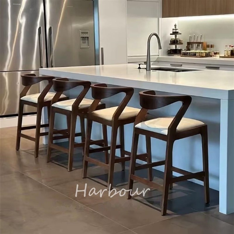 北欧复古吧椅轻奢背靠高s脚椅白蜡木实木酒吧台椅咖啡厅高脚吧台