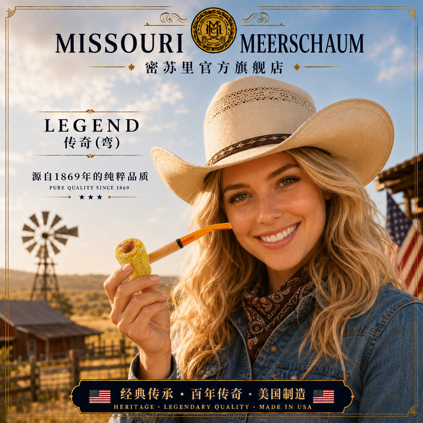 【传奇】密苏里玉米斗美国原装进口官方旗舰正品新手入门烟斗礼品