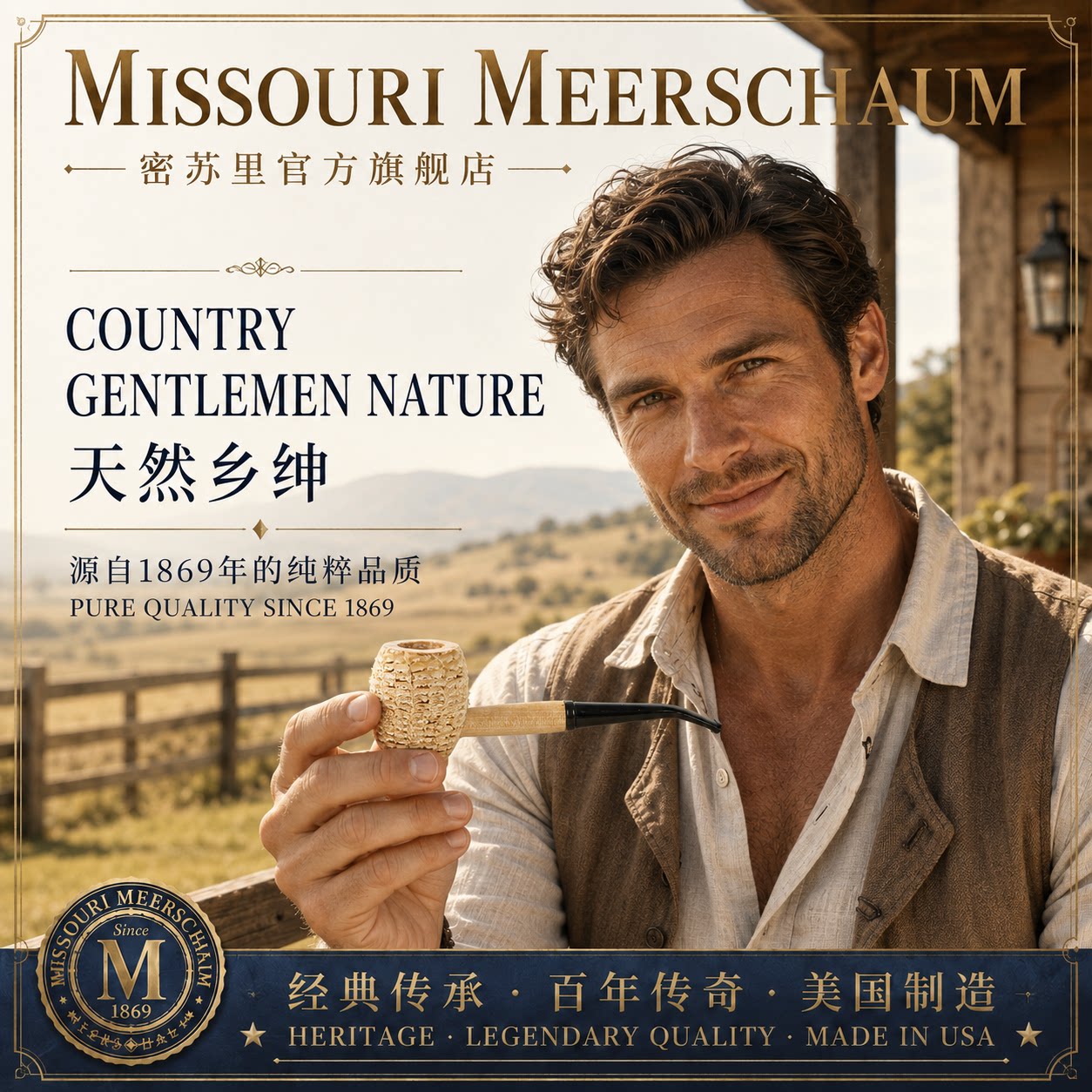 美国密苏里玉米芯烟斗乡绅
