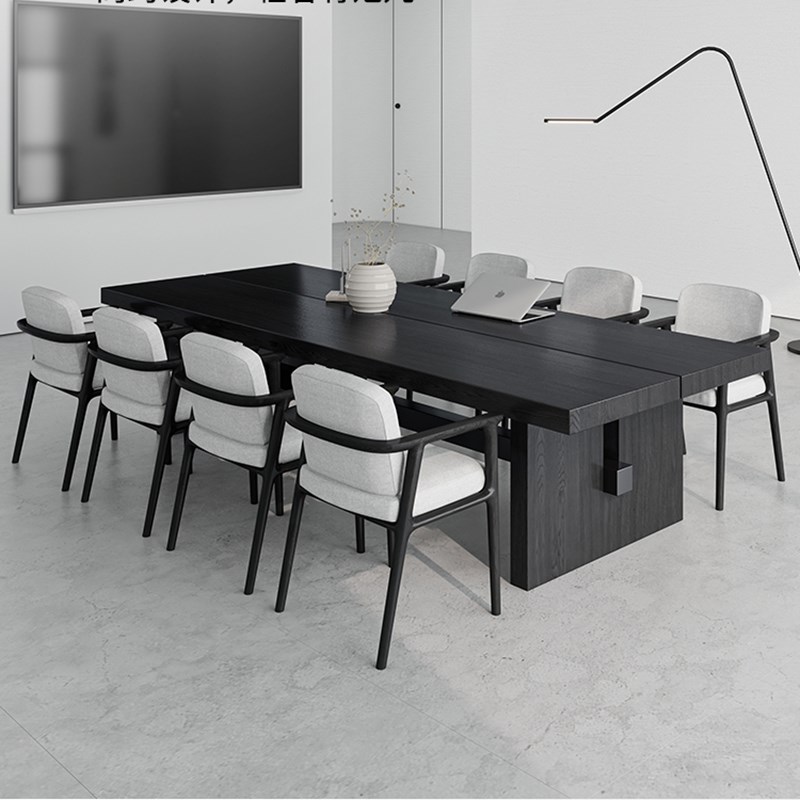 实木会议桌碳化黑色大板长桌原木设计师大长条桌子洽谈办公书桌