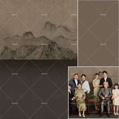 民国工笔画复古全家福写真拍照背景布影楼汉服国风摄影背景纸
