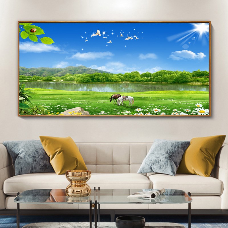 现代森林树木风景画客厅装饰画花草阳光小路清新挂画餐厅卧室墙画图片