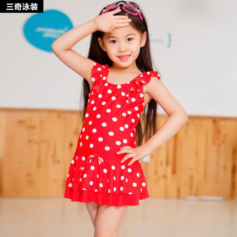 2025新款新款三奇泳衣儿童游泳衣连体裙式中大童小公主女童泡温泉