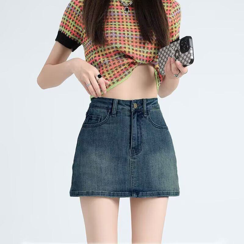 复古牛仔短裙女2026夏季新款高腰a字显瘦性感辣妹紧身包臀半身裙