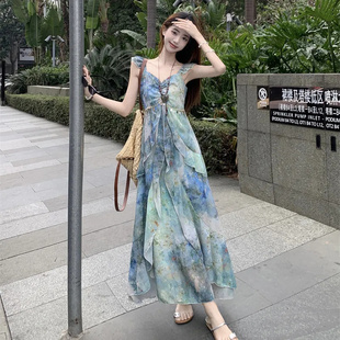 林间浮夏2026春夏新款设计感度假风印花波西米亚仙女连衣裙