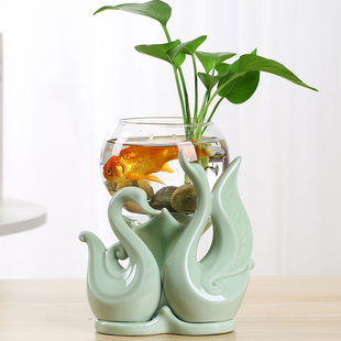 水培天鹅陶瓷透明玻璃花瓶容器绿萝花盆圆球形鱼缸水养小号器皿