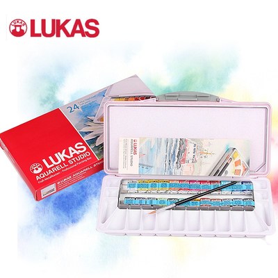 Lukas卢卡斯固体水彩颜料套装 学生级透明水彩画24色铁盒 大师级
