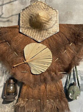 怀旧老物件蓑衣斗笠马灯水壶民俗景区摆件主题餐厅装饰村史馆展品