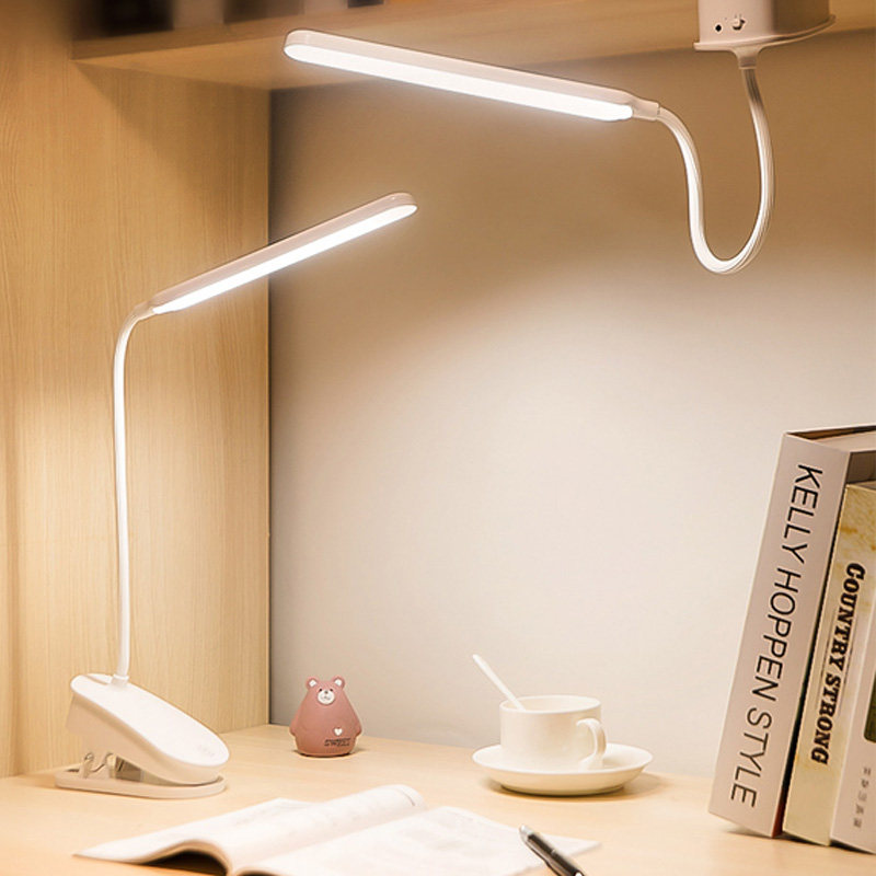 LED护眼台灯学生宿舍书桌床头学习阅读专用充电插电两用夹子台风