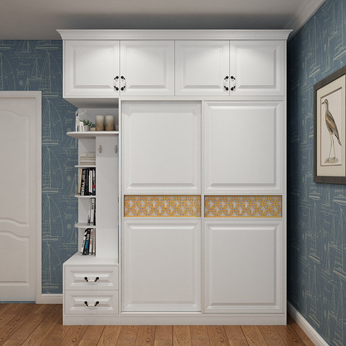 整体衣柜定制推拉门白色简约欧式模压移门衣橱组合多功能通顶衣柜