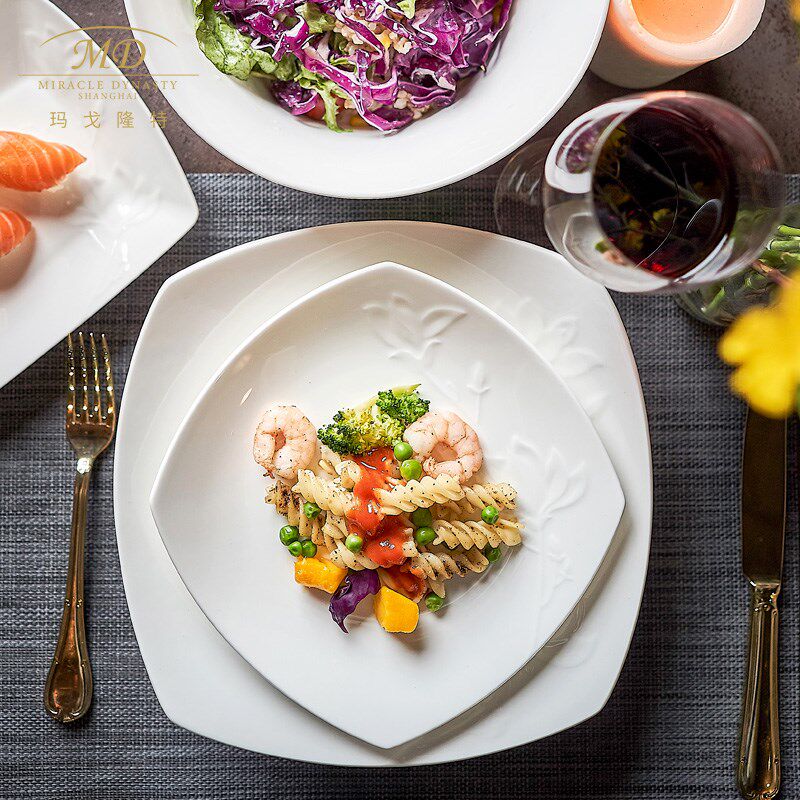 玛戈隆特 家用平盘汤盘汤碗面碗饭碗大号碗餐具浮雕现代白色