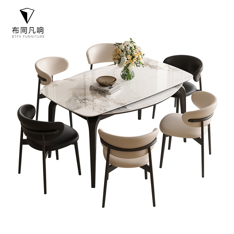 伸缩岩板餐桌家用小户型现代简约可变圆形折叠餐桌椅组合方圆两用