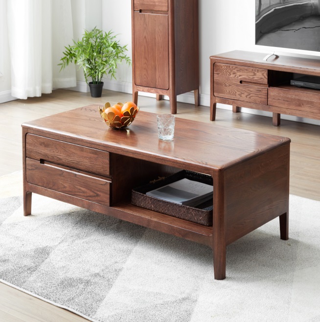 橡木实木茶几客厅家具现代简约黑胡桃木色茶桌小户型橡木茶几