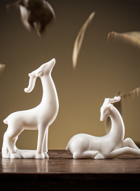 晟初陶瓷迷你小鹿摆件小号创意动物室内微景观盆景花艺装饰品配件