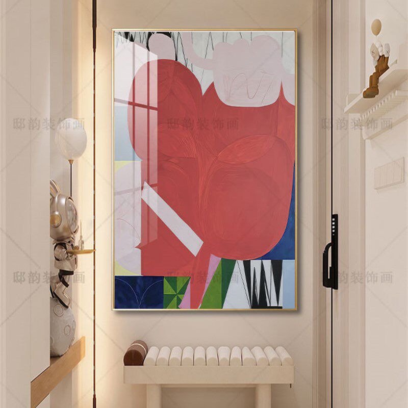 抽象艺术民宿客厅装饰画酒店房间竖版无框画侘寂风软装油画布挂画