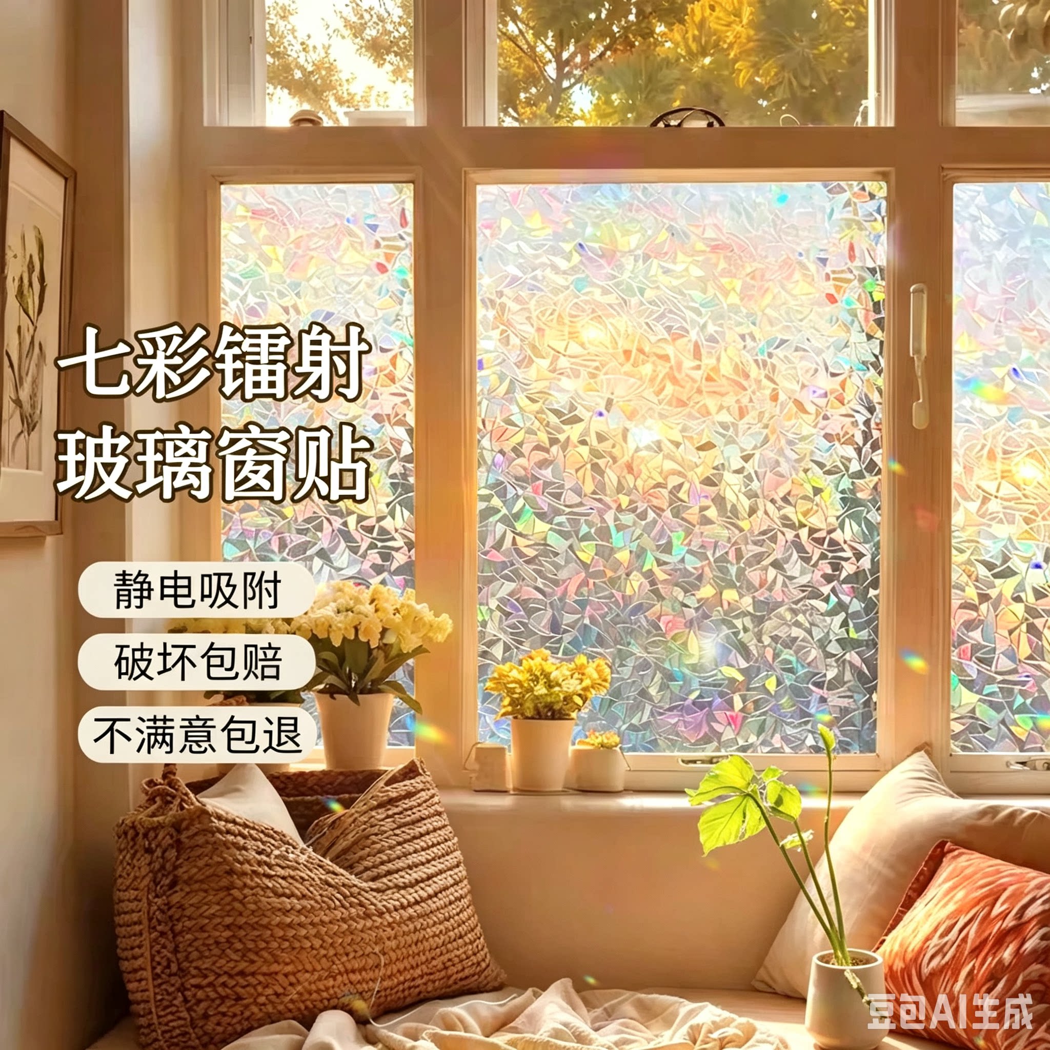 彩虹玻璃窗户贴纸透光不透明复古磨砂玻璃贴膜卫生间防窥隐私贴膜
