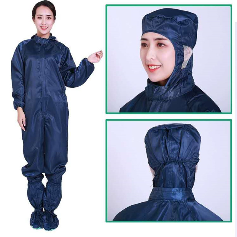 蓝白藏粉色防尘连帽分体静电无尘喷漆洁净防护男女工业粉尘防护服