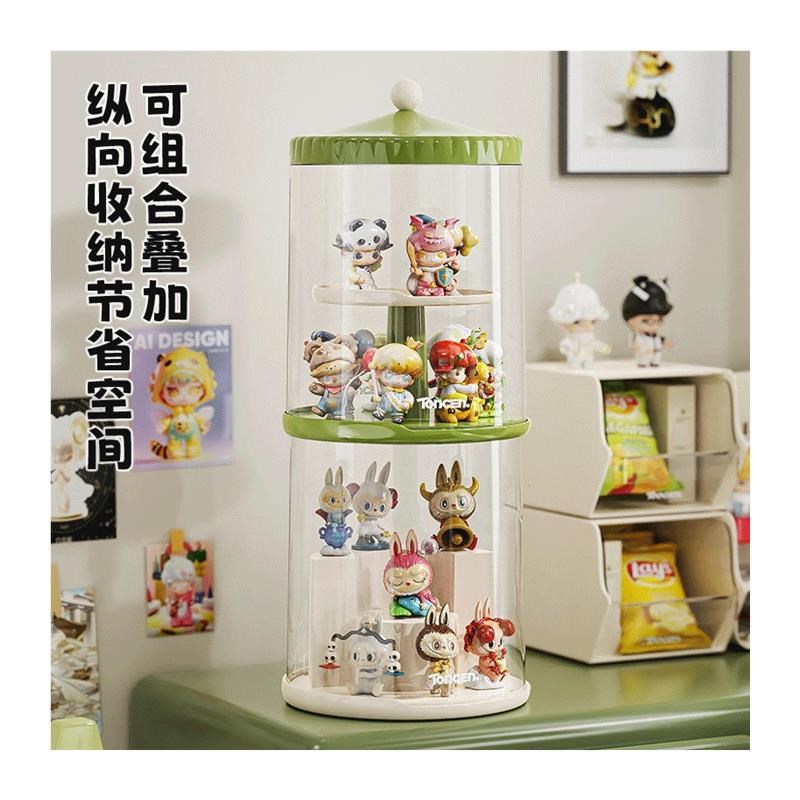 旋转盲盒收纳展示架透明防尘手办收纳盒拉布布泡泡玛特模型展示柜