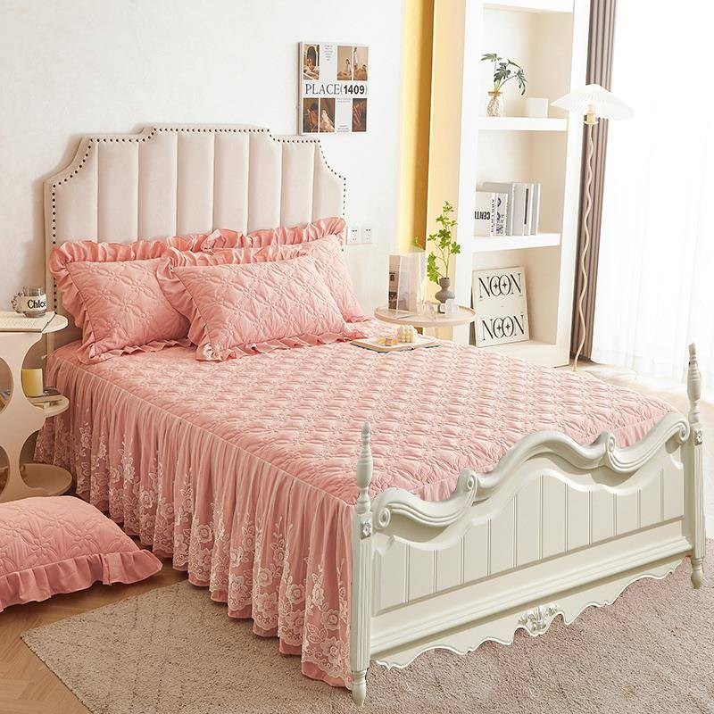 【折扣价】夏欧式无蕾床尾床裙公春主风丝花床罩无尾两.边夹棉床