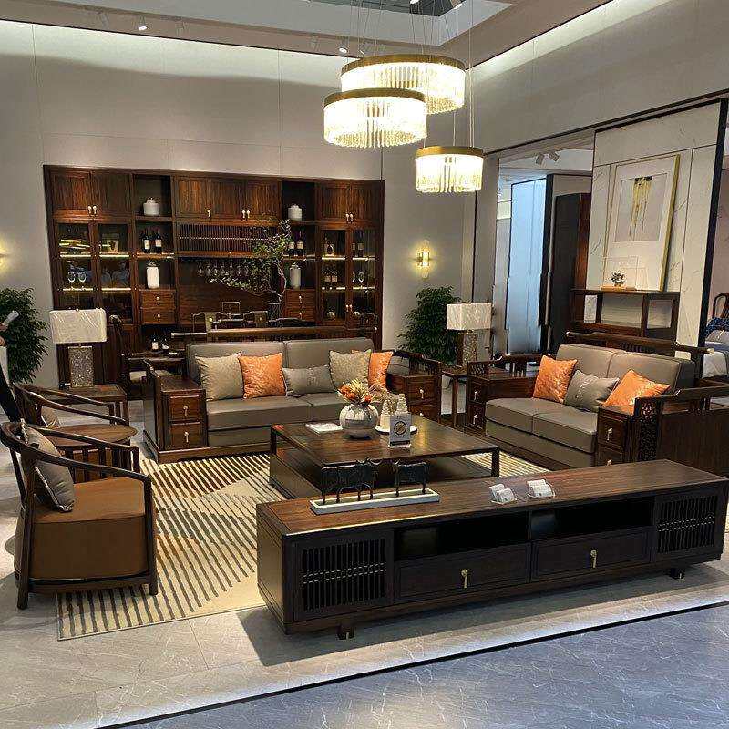 新中式实木沙发大户型现代中式客厅别墅禅意时尚大气乌金木家具沙