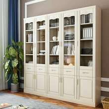 全实木书柜子书架书橱带玻璃门现代简约中式落地奶油风纯木储物柜