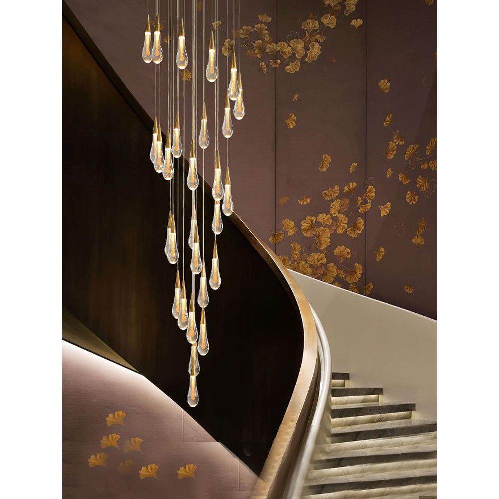 2024新款水滴美式楼梯吊灯挑空旋转别墅loft挑高专用小复式长