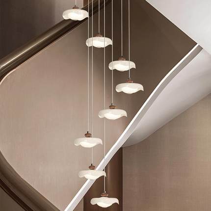 楼梯吊灯法式中古奶油风别墅公寓loft复式挑空客厅旋转楼梯长吊灯