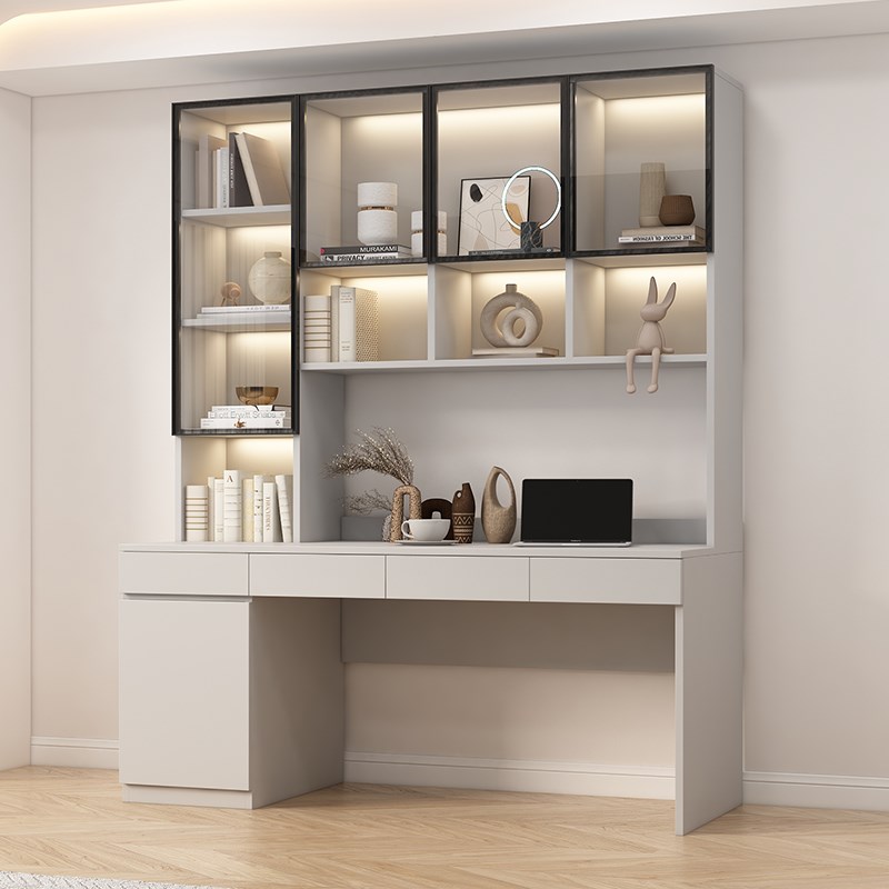 实木电脑桌台式书桌书架一体桌双人家用组合办公桌卧室学生写字桌