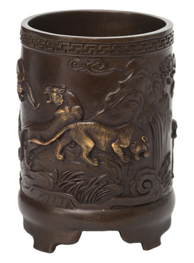 五虎铜笔筒摆件创意工艺品 复古教师节礼品 办公室桌面书房摆设