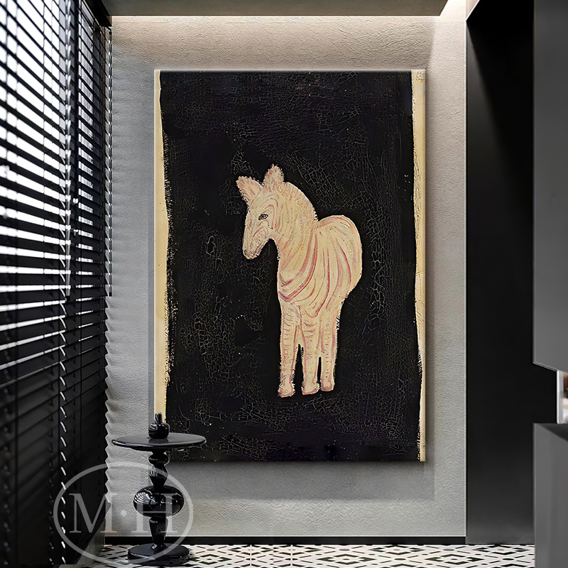 常玉小马客厅装饰画高级感大尺寸无框画餐厅边柜摆画小众艺术挂画