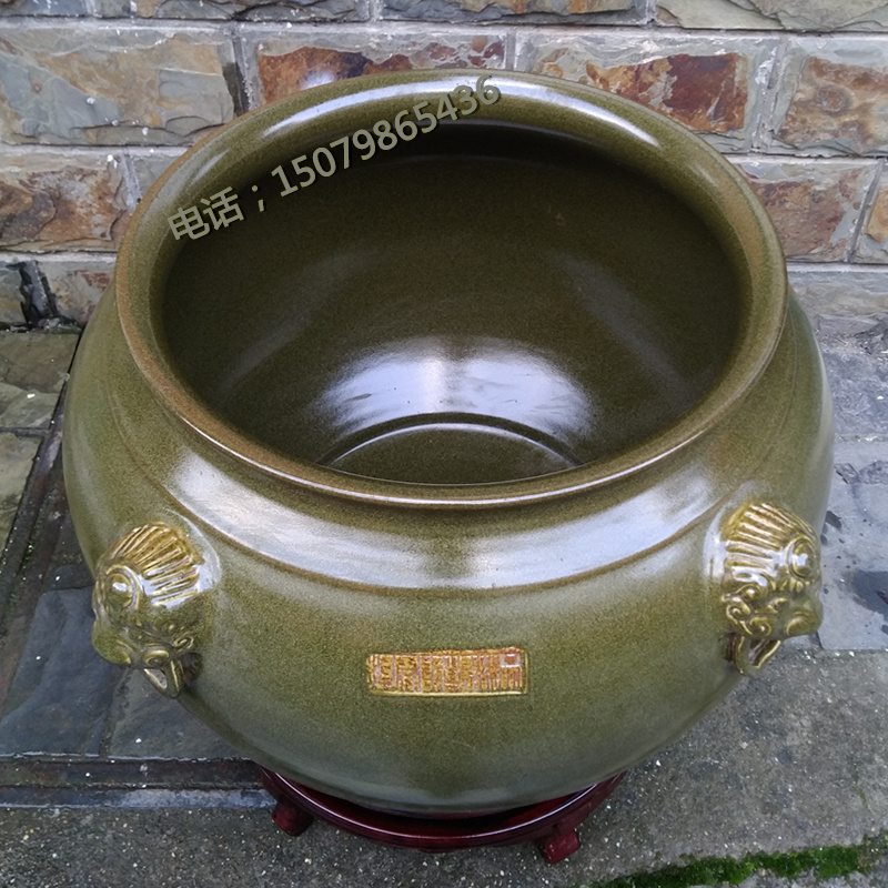 景德镇陶瓷鱼缸养鱼盆大号狮子耳荷花缸水培乌龟缸庭院摆件200斤