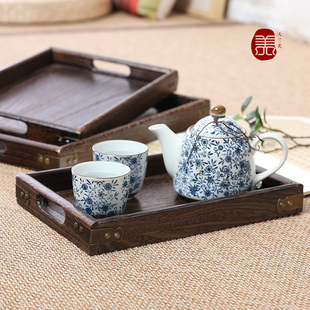 日式 大号木质餐盘托盘茶具 实木小号功夫茶盘 家用长方形简约果盘