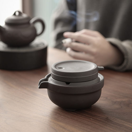 创意时来运转烟灰缸紫砂带盖灭烟槽复古石磨烟灰缸茶室装饰摆件