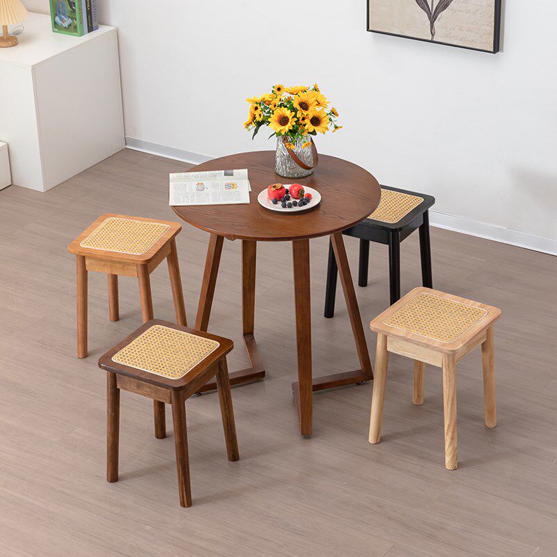 北欧简约实木桌子藤编圆桌组合小户型阳台长方形民宿餐厅家用轻奢