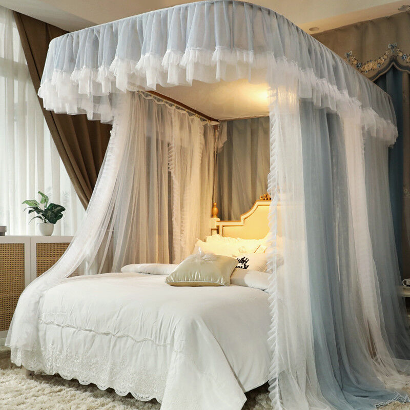 2022新款高级导轨蚊帐家用卧室u型轨道免安装支架床幔公主风纹帐