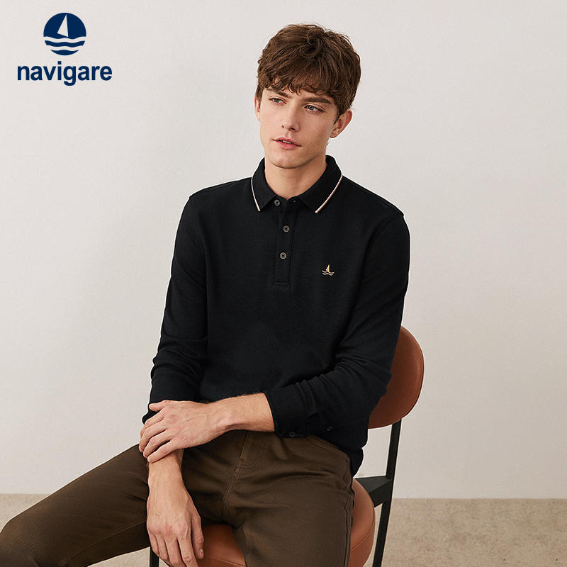 navigare长袖polo衫华夫格纯棉