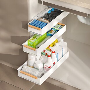 抽拉式置物架下水槽侧装拉篮极窄冰箱橱柜内侧边滑轨抽屉式收纳盒