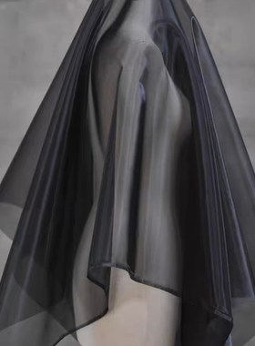 纯黑色液态水光造型网高密滑爽平纹硬网纱面料  蓬裙礼服里衬布料