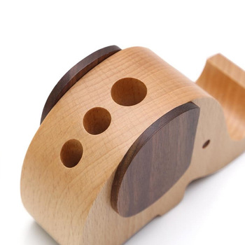 木质手机支架DIY 多功能木制笔插笔筒大象手机支架 实木手机底座