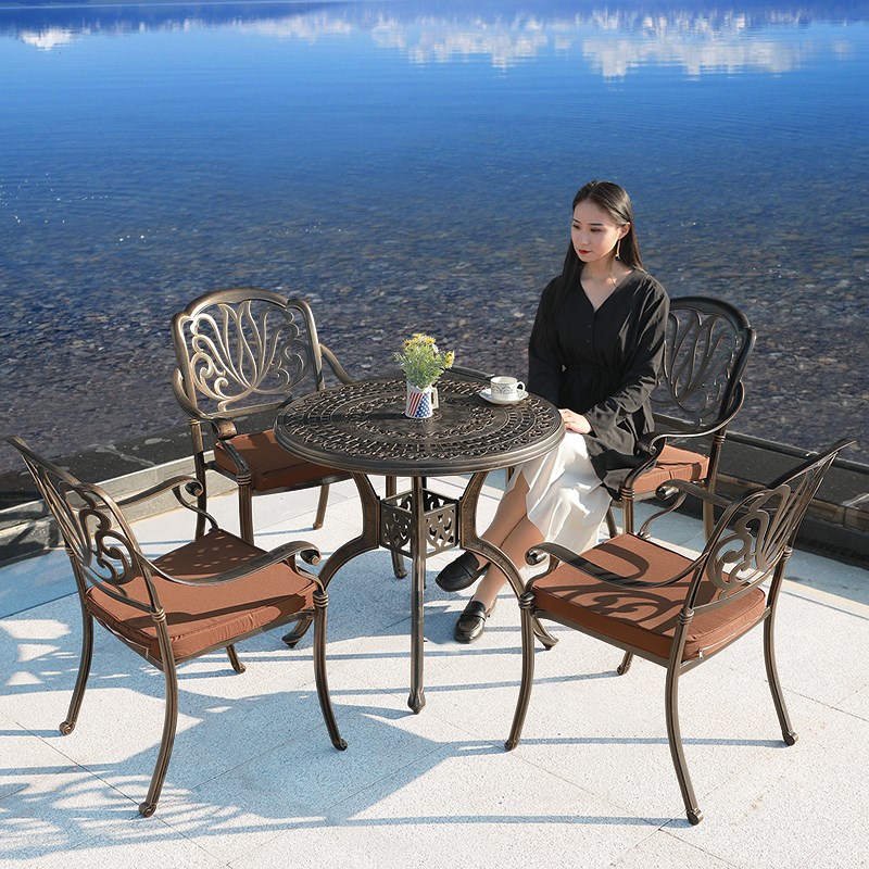 户外铸铝桌椅庭院花园露天欧式休闲铁艺家具阳台露台室外桌椅组合