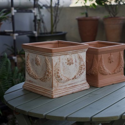 出口欧式花盆帝罗马红陶盆手工粗陶盆方型花盆复古美式户外庭院