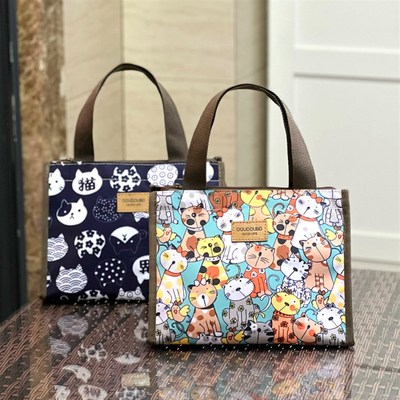 可爱卡通饭盒袋子手提小学生便当包防水防油铝箔加厚扁平保温饭包