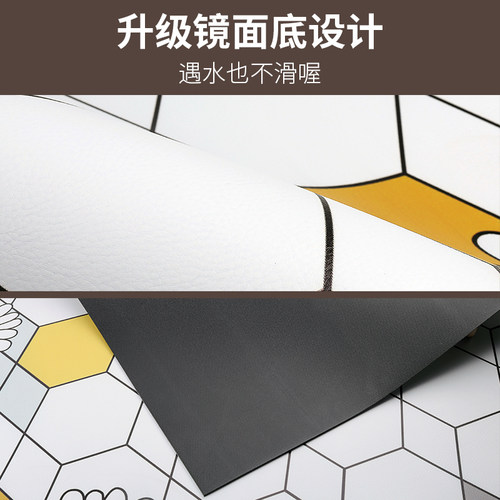 卡通小怪兽入户皮革防滑地垫防水防油免洗可擦玄关地垫可裁剪DIY